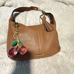 Coach Brown Leather Hobo Bag with Cherry Charm